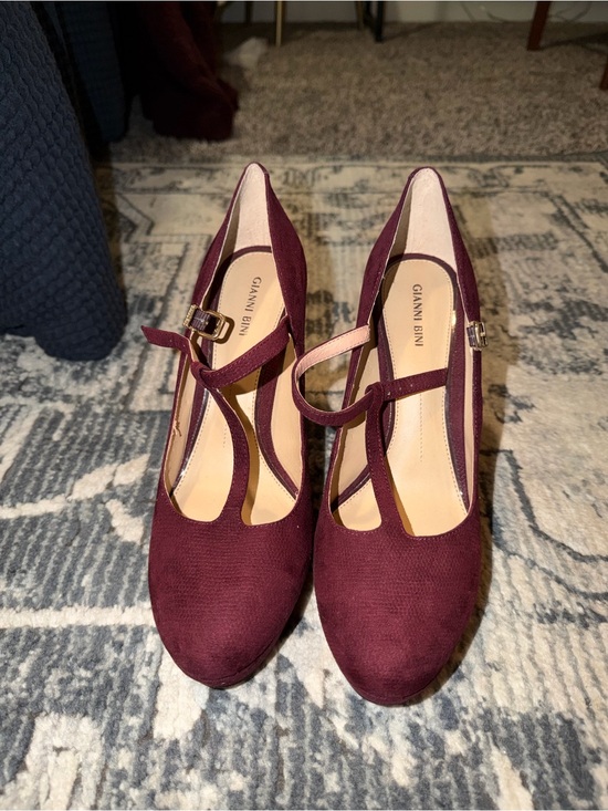 Gianni Bini Shoes - Gianni Bini Burgundy Cross-Strap Mary Jane Heels